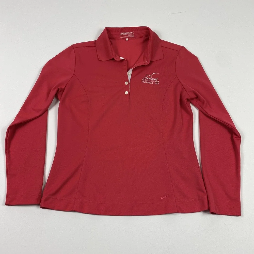 Nike Golf Polo Shirt Womens Medium Sanctuary Cat Island SC Long Sleeve Dri-Fit